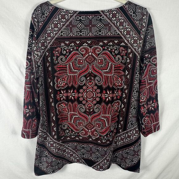 Charter Club Stretchy Red Paisley Print Blouse Large, Button Details at Shoulder - Picture 5 of 5